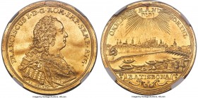 Regensburg. Free City gold 3 Ducat ND (1745-65) UNC Details (Plugged, Tooled) NGC, KM334, Fr-2535. With the name and titles of Franz I. The first of t...