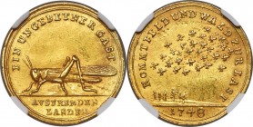 Silesia gold "Locust Plague" Medal 1748 MS61 NGC, Goppel-1193, F&S-4336 var., Brettauer-1893 var. 5.23gm. On the locust plague in Silesia. A well-pres...