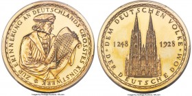Weimar Republic gold Specimen "Cologne Cathedral" Medal 1928 SP63 PCGS, Weiler-3836. Commemorating the 680th anniversary of the foundation stone of th...