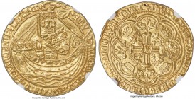 Edward III (1327-1377) gold Noble ND (1369-1377) UNC Details (Scratches, Cleaned) NGC, Tower mint, Cross pattee mm, Post-Treaty period, S-1518, N-1278...