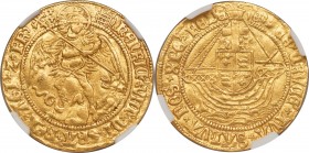 Henry VIII (1509-1547) gold Angel ND (1509-1526) AU55 NGC, Tower mint, Portcullis Crowned mm, First coinage, S-2265, N-1760. 5.09gm. Quite soft in ter...