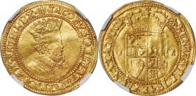 James I gold Double Crown ND (1613-1615) AU58 NGC, Tower mint, Cinquefoil mm, Second coinage, Fifth bust, S-2623, N-2088. 5.01gm. Simply superb, with ...