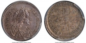 Charles II 6 Pence 1678/7 MS63 PCGS, KM441, S-3382. A choice example expressing a clear 8/7 overdate. The strike is noticeably off-center, with the lo...