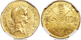 Charles II gold 1/2 Guinea 1670 MS62 NGC, KM431, S-3347. An outstanding specimen, only the second year that this denomination was ever produced. Charl...