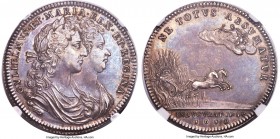 William & Mary silver "Coronation" Medal 1689 MS63 NGC, Eimer-312a, MI-I-662/25. 35mm. By J. Roettiers. Unusually fine quality for this charming neocl...
