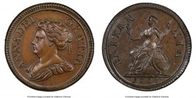 Anne Proof Pattern Farthing 1714 PR64 Brown PCGS, KM537, Peck-741. Struck to pinpoint accuracy, Anne's portrait standing in the highest degree of reli...