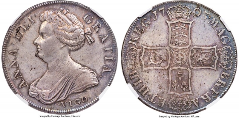 Anne "Vigo" Crown 1703 AU58 NGC, KM519.1, S-3576, ESC-1340. An expressive and ne...