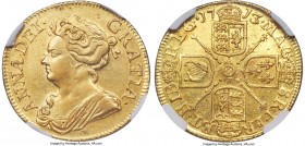 Anne gold Guinea 1713 AU Details (Obverse Repaired) NGC, KM534, S-3574. Only lightly circulated such that all features remain clearly outlined, Anne's...