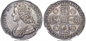 George II Crown 1741 MS61 NGC, KM575.2, S-3687. Roses in reverse angles. Displaying steel-toned surfaces with touches of darker patina gripping the de...