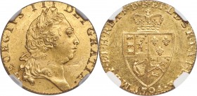 George III gold Guinea 1794 MS63 NGC, KM609, S-3729. A bright, attractively toned example of the type, with a small flan irregularity in the field to ...