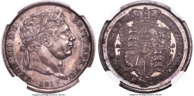 George III Proof Shilling 1817 PR64 NGC, KM666, ESC-2149 (R2). Plain edge. A stunning Proof, steel gray in color with teal hues at the margins. The ra...