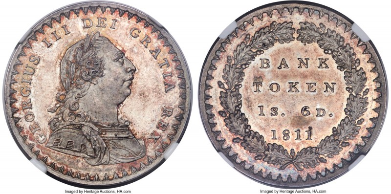 George III Proof Bank Token of 18 Pence (1 Shilling 6 Pence) 1811 PR65 NGC, KM-T...