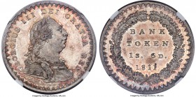 George III Proof Bank Token of 18 Pence (1 Shilling 6 Pence) 1811 PR65 NGC, KM-Tn2, S-3771, ESC-970. A worthy representative of its type, its glasslik...