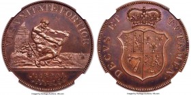 George III copper Proof Pattern "Hercules" Crown 1820 PR65 Brown NGC, ESC-2059 (R2; prev. ESC-244), L&S-212. By J. P. Droz after Monneron's 1792 patte...