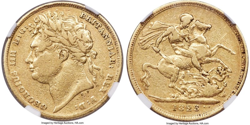 George IV gold Sovereign 1825 VF20 NGC, KM696, S-3801. Laureate head type. An ap...