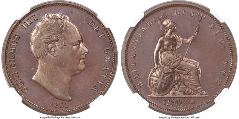 William IV bronzed copper Proof Penny 1831 PR65 Brown NGC, KM707a, S-3845, Peck-...