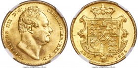 William IV gold Sovereign 1833 MS63 NGC, KM717, S-3829B. Absolutely high-end, the reverse nearing gem with its fresh fields and impeccable detailing, ...