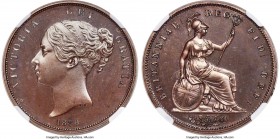 Victoria bronzed Proof Penny 1839 PR64 Brown NGC, KM739a, S-3948. Struck en medaille, so likely an inclusion in a post-1839 set (these types being so ...