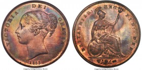 Victoria Proof Penny 1853 PR64 Red and Brown ANACS, KM739, S-3948. A near-gem Proof emission bearing consistently sharp detailing amidst touches of co...
