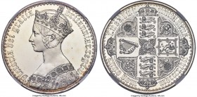 Victoria Proof "Gothic" Crown 1847 PR62 NGC, KM744, S-3883. UN DECIMO edge. Likely the most famous crown of Victoria's long reign, admittedly bound in...