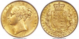Victoria gold Sovereign 1844 MS65 PCGS, KM736.1, S-3852. An excellent example of this early Young Head type, crisply struck throughout save upon the t...