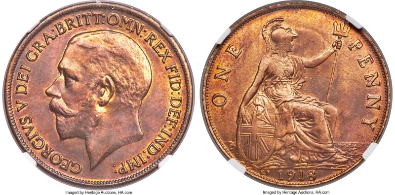 George V Penny 1918-KN MS64 Red and Brown NGC, Kings Norton mint, KM810, S-4053....