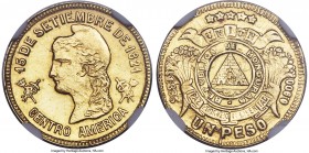Republic gold Peso 1895 UNC Details (Cleaned) NGC, KM56. From a tiny reported mintage of 43 pieces. Displaying a flurry of light hairlines in line wit...