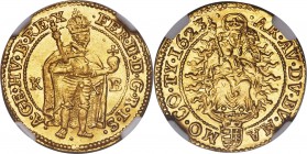 Ferdinand II gold Ducat 1623-KB MS61 NGC, Kremnitz mint, KM78, Fr-98, Husz-1166. A superb example of this radiant Madonna and Child type, the first of...