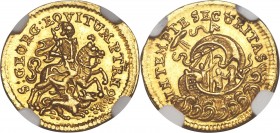 Jeremias Roth Senior gold 1/2 Ducat ND (1690-1751) MS66 NGC, Kremnitz mint, Fr-585, Husz-22. A conditionally superior selection of this fractional duc...