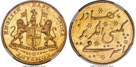 British India. Madras Presidency gold Mohur ND (1819) MS61 NGC, Madras mint, KM421.2. Variety with large lettering. Satiny mint luster highlights a bo...