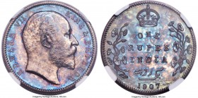 British India. Edward VII Proof Restrike Rupee 1907-B PR66 NGC, Bombay mint, KM508, S&W-7.38. An astonishing grade for this well-sought issue, present...