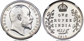British India. Edward VII Proof Restrike Rupee 1910-B PR65 NGC, Bombay mint, KM508, S&W-7.53. The single finest example of this restrike year certifie...
