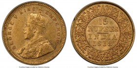 British India. George V gold 15 Rupees 1918-(b) AU58 PCGS, Bombay mint, KM525, Prid-25, S&W-8.1. A quality representative of the type possessed of a s...