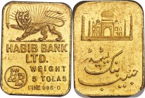 British India. Habib Bank Private gold 5 Tolas ND MS61 NGC, KM-X58. 58.36gm. Struck by Habib Bank Ltd., the date of manufacture and mintage unlisted i...