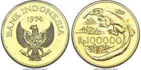 Republic gold "Komodo Dragon" 100000 Rupiah 1974 MS66 PCGS, Royal mint, KM41, Fr-6. Mintage: 5,333. Conservation Series. 

HID09801242017

© 2020 ...