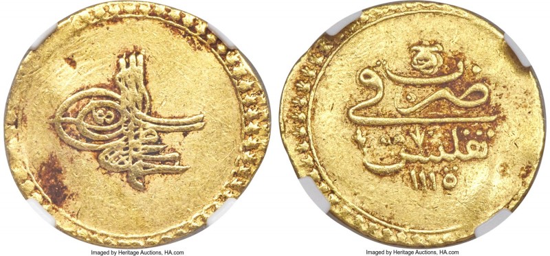 Ottoman Empire. Ahmed III gold Findik AH 1115 (1703/1704) XF45 NGC, Tiflis mint ...