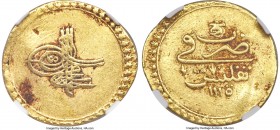 Ottoman Empire. Ahmed III gold Findik AH 1115 (1703/1704) XF45 NGC, Tiflis mint (in Georgia), KM8, Pere-514, UBK-pg. 86 (RRR), Damali-23-TF-A3. 3.41gm...