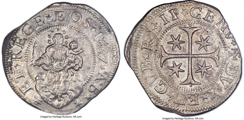 Genoa. Republic Scudo 1667-AB MS62 NGC, KM79, Dav-3901. 38.14gm. A glistening re...