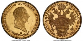 Lombardy-Venetia. Franz I gold 1/2 Sovrano 1831/21-M MS64 PCGS, Milan mint, KM-C10.1, Fr-741d. A rare overdate, unlisted in the Standard Catalogue of ...