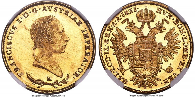 Lombardy-Venetia. Franz I gold 1/2 Sovrano 1831-M MS63+ NGC, Milan mint, KM-C10....