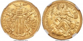 Papal States. Benedict XIV gold Zecchino Anno XIV (1754) MS63 NGC, Rome mint, KM943, Fr-231. A lustrous and choicely captivating papal issue, exhibiti...