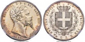 Sardinia. Vittorio Emanuele II 5 Lire 1859 (Anchor)-P MS64 NGC, Genoa mint, KM144.2, Dav-137, MIR-1057r (R). Seemingly a more difficult date for the t...