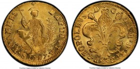 Tuscany. Pietro Leopoldo gold Ruspone (3 Zecchini) 1787 MS64+ PCGS, Florence mint, KM-C28, Fr-334, MIR-370/20. A luxurious near-gem, an array of die l...