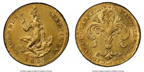 Tuscany. Charles Louis gold Ruspone (3 Zecchini) 1805 MS62 PCGS, KM-C52, Fr-339. Displaying pleasing depth to the central features, resulting in a vis...