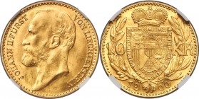 Johann II gold 10 Kronen 1900 MS64+ NGC, KM-Y5. A lower mintage issue that saw only 1,500 examples produced. Luxuriously silky luster pervades over su...