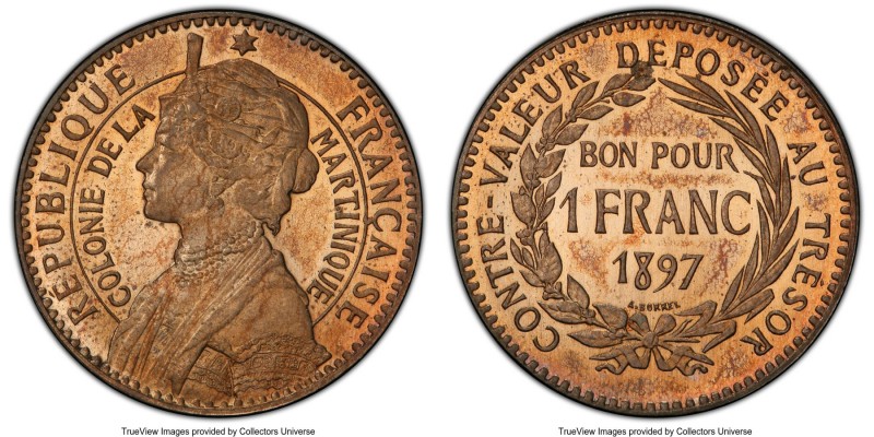 French Colony copper-nickel Specimen Piefort Essai Franc 1897 SP65 PCGS, Paris m...