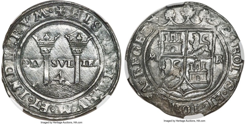 Charles & Johanna "Late Series" 4 Reales ND (1542-1555) M-R AU Details (Environm...