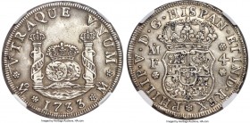 Philip V 4 Reales 1733/2 Mo-MF XF Details (Surface Hairlines) NGC, Mexico City mint, KM94. Milled issue with clear overdate. Well struck with only lim...