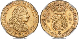 Philip V gold 2 Escudos 1744/3 Mo-MF AU50 NGC, Mexico City mint, KM124, Fr-10, Cal-370. We note that this is not the 1744/2 overdate as listed in the ...