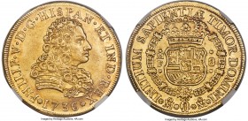 Philip V gold 8 Escudos 1736 Mo-MF AU55 NGC, Mexico City mint, KM148, Onza-429. Boldly struck and well-centered, with a charming roundness to the fiel...